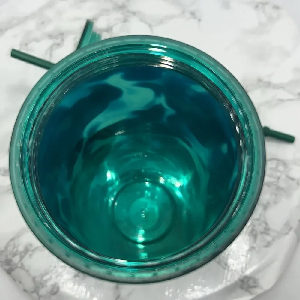 STARBUCKS Turquoise Wave Venti Cold Cup Tumbler with Straw-24 Oz